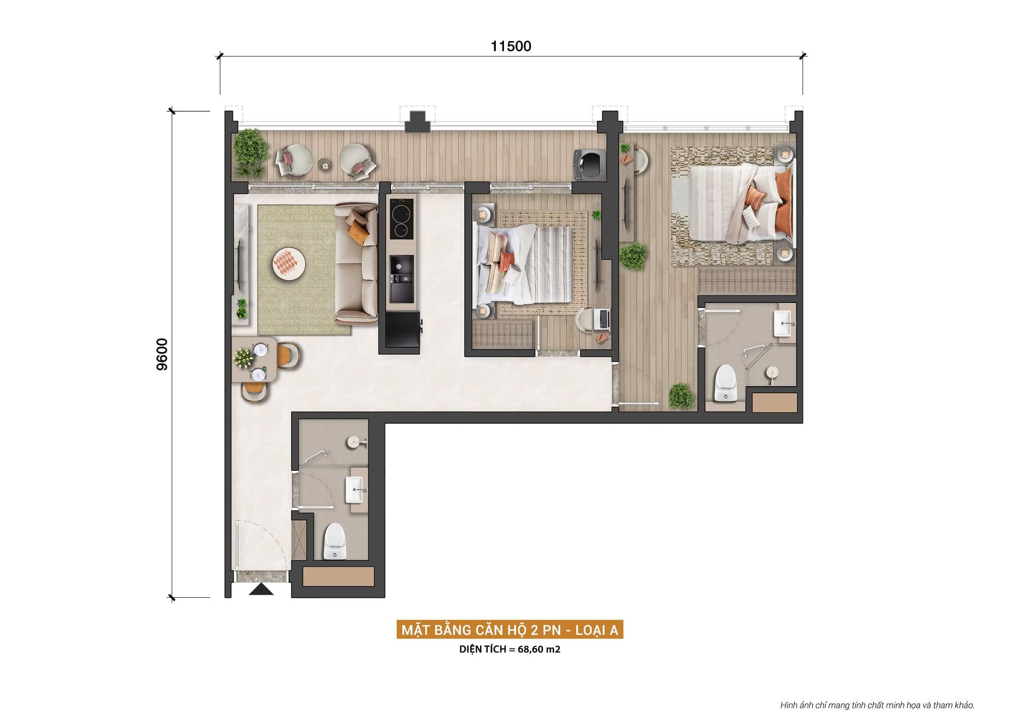 Mặt bằng 6 layout căn hộ 2 phòng ngủ loại a