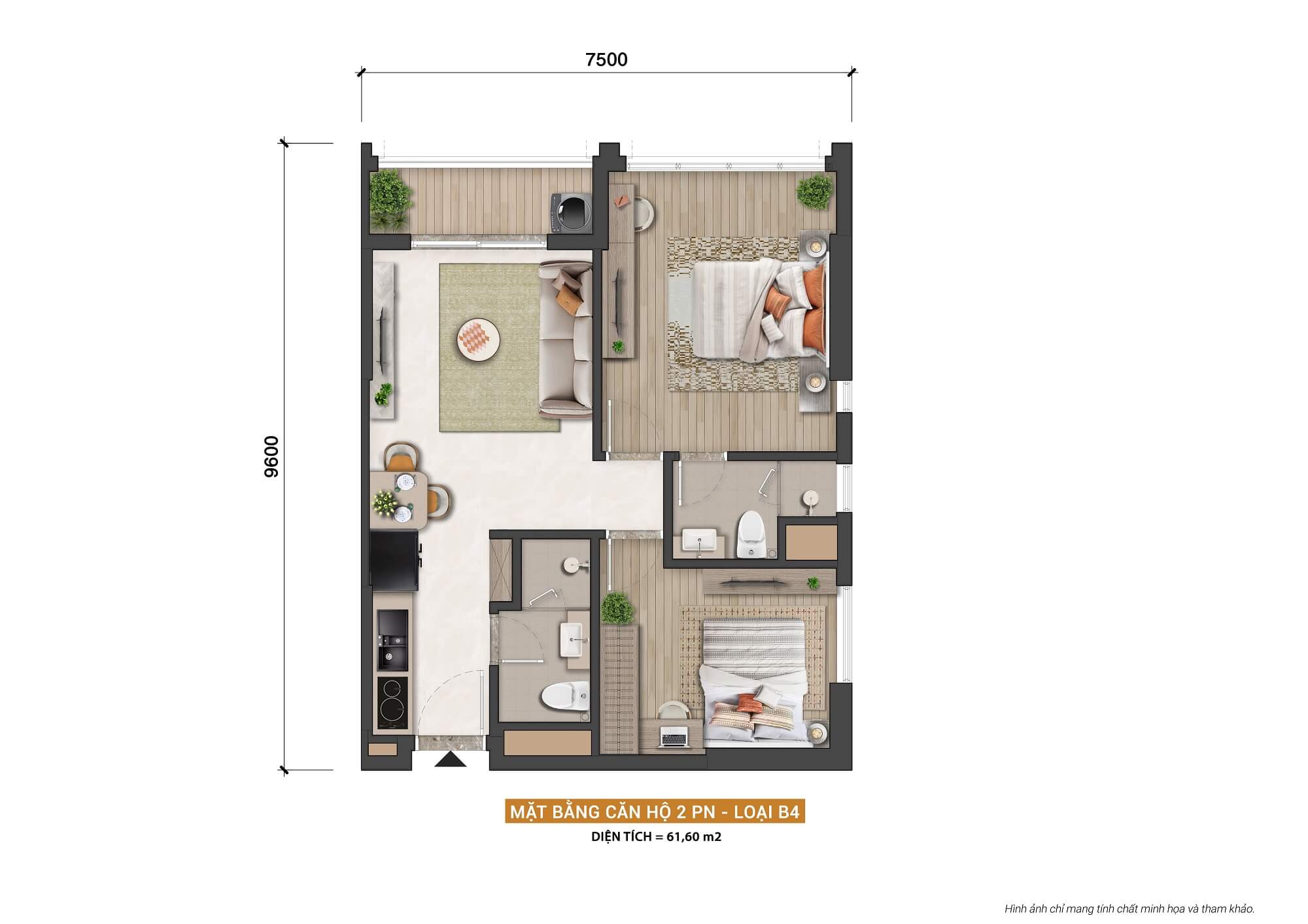 Mặt bằng 7 layout căn hộ 2 phòng ngủ loại B
