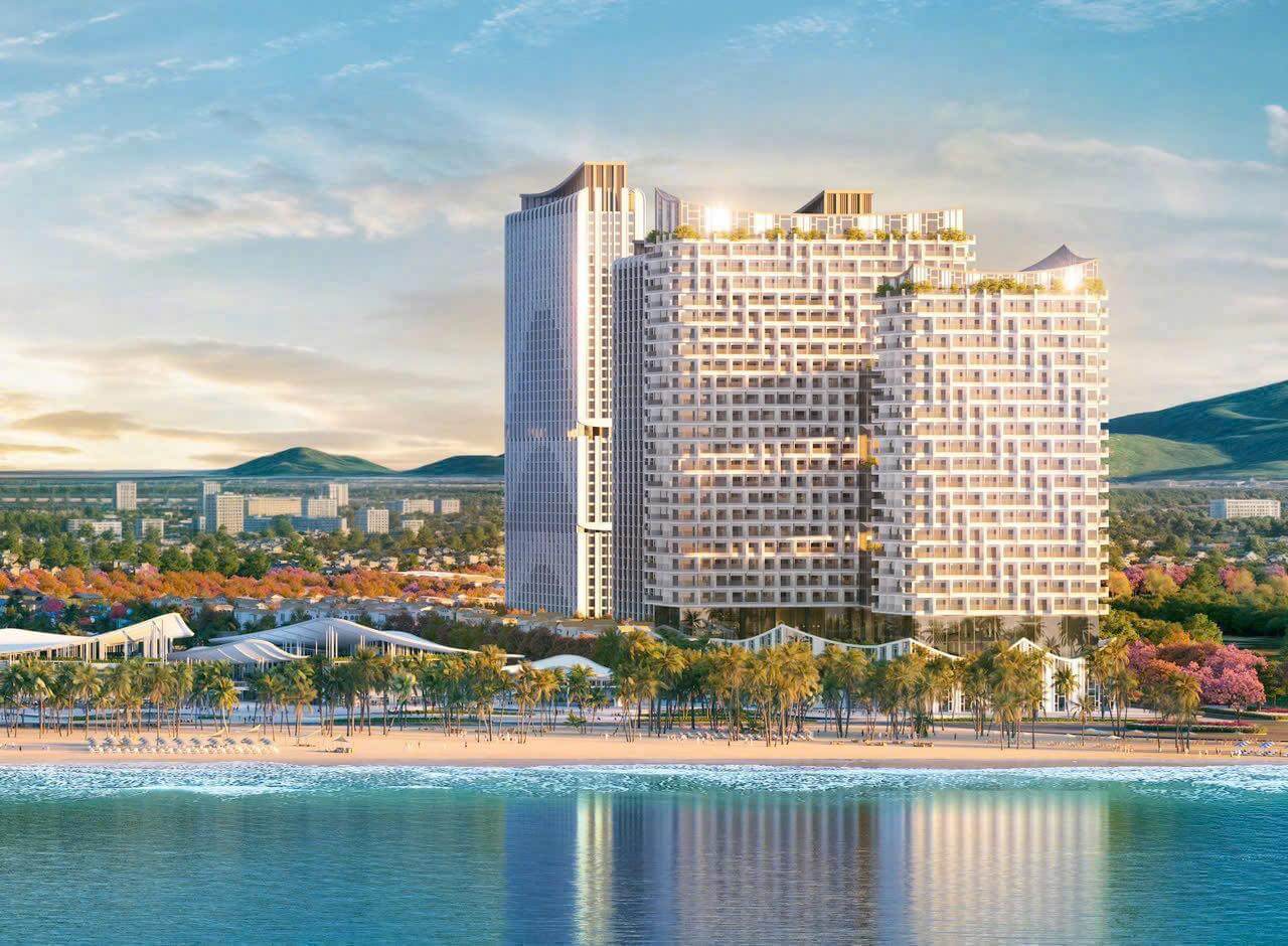 Các tòa căn hộ trực diện biển được thiết kế với những đường cong mềm mại như những con sóng vỗ về của đại dương rộng lớn